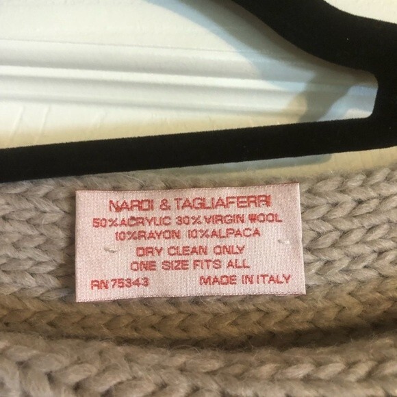 NARDI & TAGLIAFERRI Wool Alpaca Blend Made in Italy Tan Khaki Poncho Fringe OSFM - Picture 2 of 4